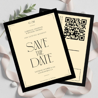 Champagne Zijdecrème Art Deco Save The Date  Briefkaart
