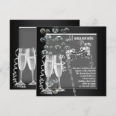 Champagne Zilver Zwart Masquerade Party Kaart (Voorkant / Achterkant)