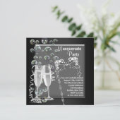 Champagne Zilver Zwart Masquerade Party Kaart (Staand voorkant)