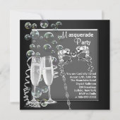 Champagne Zilver Zwart Masquerade Party Kaart (Voorkant)