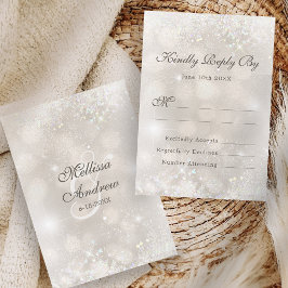 Champagne Zilveren Glitter Trouw Elegant RSVP Kaartje