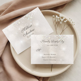 Champagne Zilveren Horizontale Glitter Bruiloft RSVP Kaartje