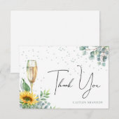 Champagne Zonnebloem Bruiloftsontbijt Bedankkaart (Voorkant / Achterkant)