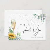 Champagne zonnebloem Vrijgezellenfeest Bedankkaart (Voorkant / Achterkant)