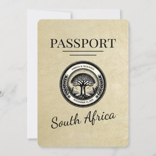 Champagne Zuid-Afrika Paspoort Huwelijksuitnodigin Kaart (Achterkant)