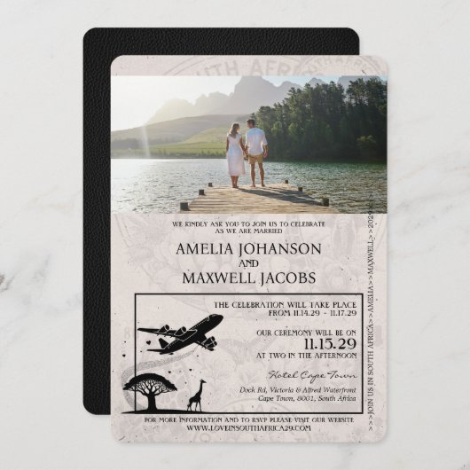 Champagne Zuid-Afrika Paspoort Huwelijksuitnodigin Kaart (Voorkant / Achterkant)