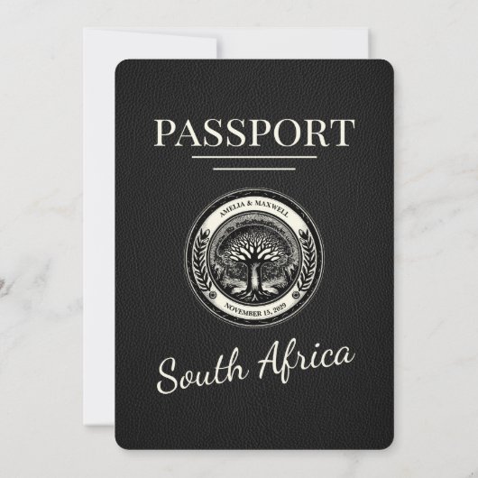 Champagne Zuid-Afrika Paspoort Huwelijksuitnodigin Kaart (Achterkant)