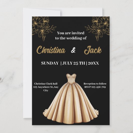 Champagne & Zwart - Elegant Gold Design bruiloft Kaart (Voorkant)