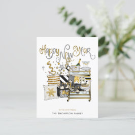 Champagne Zwart Goud Glitter Tekst Gelukkig Nieuwj Feestdagenkaart