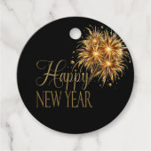 Champagne Zwart & Goud Oudejaarsfeest Bedankjes Labels (Voorkant)