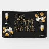 Champagne Zwart & Goud Oudejaarsfeest Spandoek (Horizontaal)