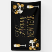 Champagne Zwart & Goud Oudejaarsfeest Spandoek (Verticaal)