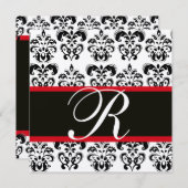 CHAMPAGNE & ZWART  ROOD  DAMAST MONOGRAM , wit Kaart (Voorkant / Achterkant)