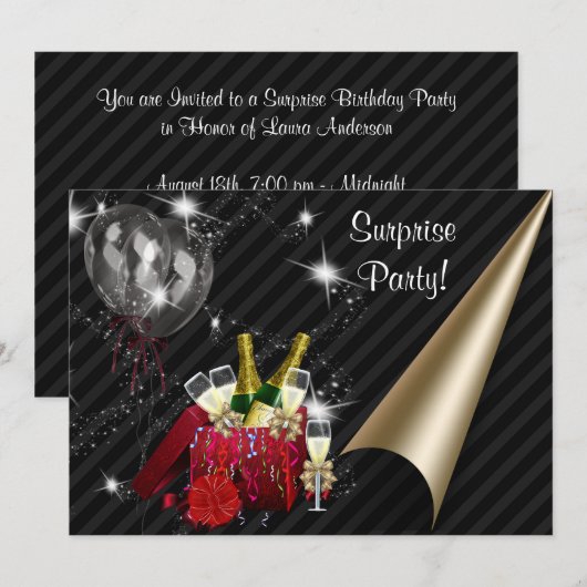 Champagneballonnen Black Surprise Verjaardagsfeest Kaart (Voorkant / Achterkant)