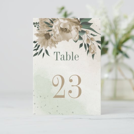 champagnebloemen greenery botanical table number kaart (Staand voorkant)