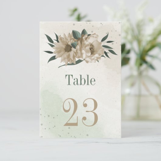 champagnebloemen greenery botanical table number kaart (Staand voorkant)