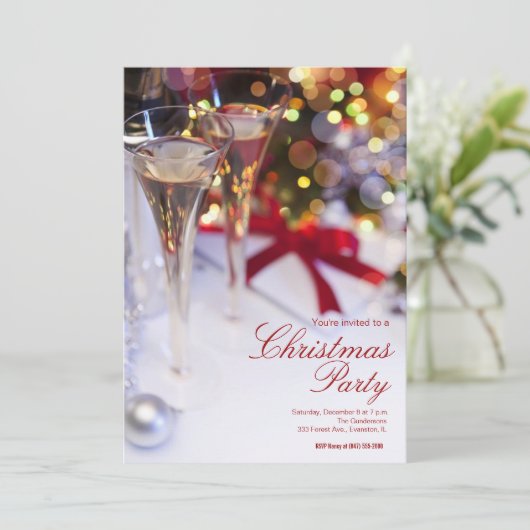 champagnebril kerstfeest uitnodiging (Staand voorkant)