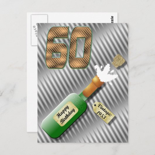 Champagnefles 60e verjaardag Briefkaart (Voorkant / Achterkant)