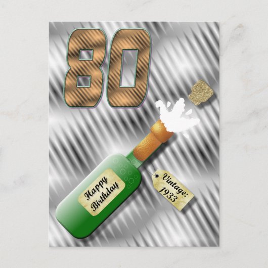 Champagnefles 80e verjaardag Briefkaart (Voorkant)