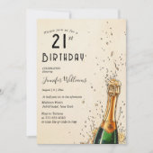 Champagnefles en 21ste verjaardagsfeest kaart (Voorkant)