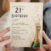 Champagnefles en 21ste verjaardagsfeest kaart