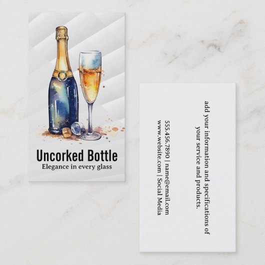 Champagnefles en wijnglas | Watercolor stijl Visitekaartje (Voorkant / Achterkant)