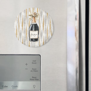 Champagnefles Gelukkig Nieuwjaar Zilver Goud Magneet