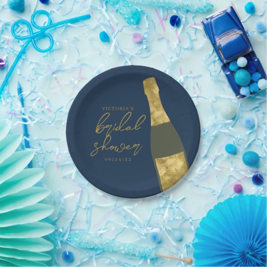 Champagnefles gepersonaliseerd Vrijgezellenfeest Papieren Bordje (Feest)