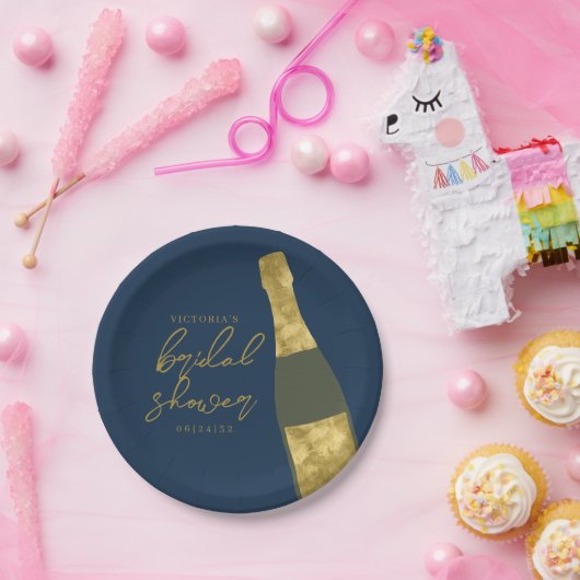 Champagnefles gepersonaliseerd Vrijgezellenfeest Papieren Bordje (Feest)