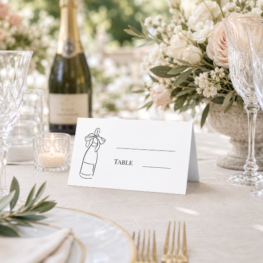 Champagnefles handgetekend feest plaatskaartje