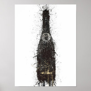 Champagnefles Muur Kunstprint 'Black Fizz' Poster