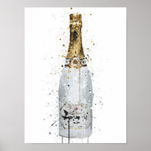 Champagnefles Muur Kunstprint 'Blanc' Poster