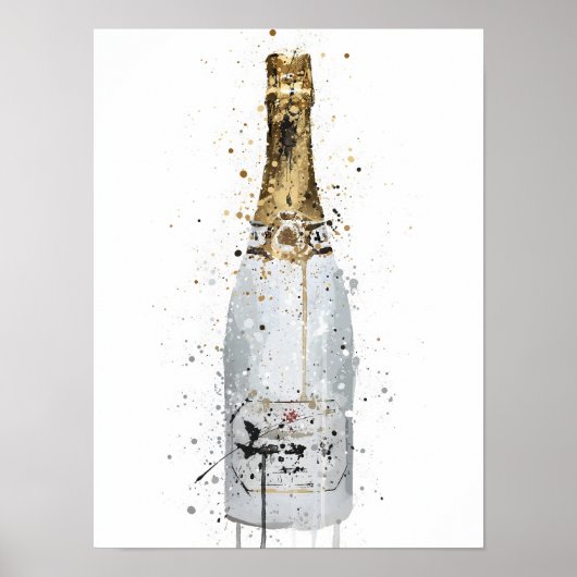 Champagnefles Muur Kunstprint 'Blanc' Poster (Voorkant)
