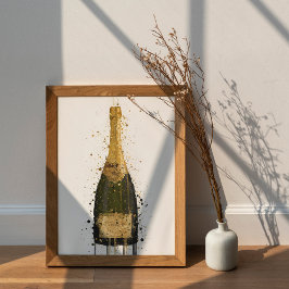 Champagnefles Muur Kunstprint 'Dwaze Goud'  Poster