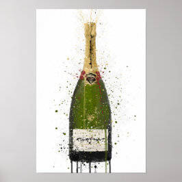 Champagnefles Muur Kunstprint 'Olijfgroen'  Poster