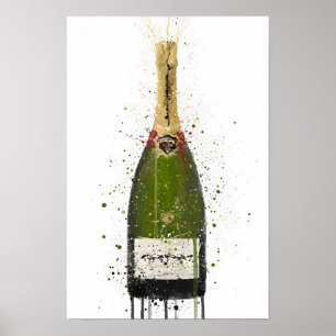 Champagnefles Muur Kunstprint 'Olijfgroen' Poster