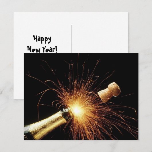 champagnefles Oud en Nieuw Feestdagenkaart (Voorkant / Achterkant)