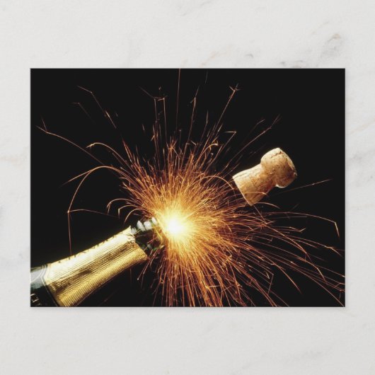 champagnefles oudejaarsavond feestdagenkaart (Voorkant)