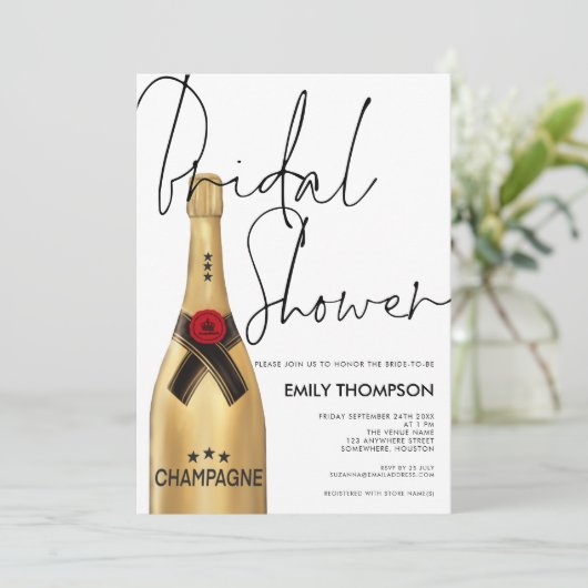 Champagnefles Script Gold Vrijgezellenfeest Kaart (Staand voorkant)