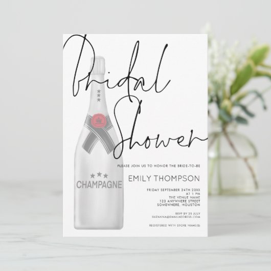 Champagnefles Stijlvol Script Vrijgezellenfeest Kaart (Staand voorkant)