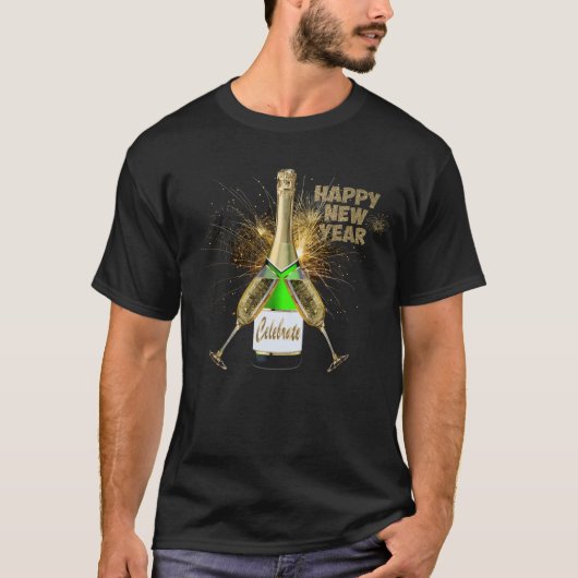 Champagnefles vieren Gelukkig Nieuwjaar T-shirt (Voorkant)