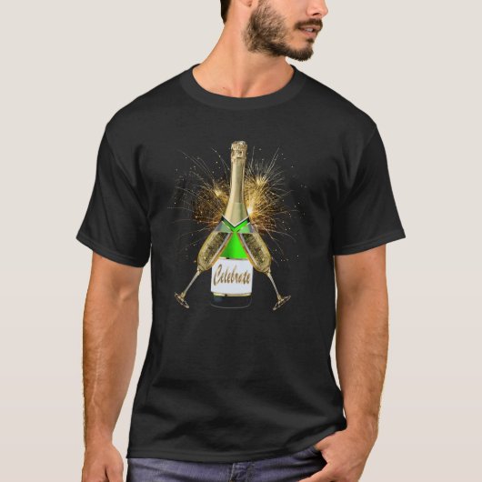 Champagnefles vieren t-shirt (Voorkant)