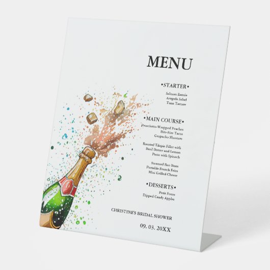 Champagnefles Vrijgezellenfeest feest Reclamebord Met Voetstuk (Voorkant)