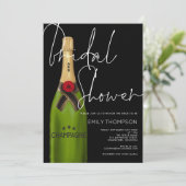 Champagnefles Wit Script Zwart Vrijgezellenfeest Kaart (Staand voorkant)