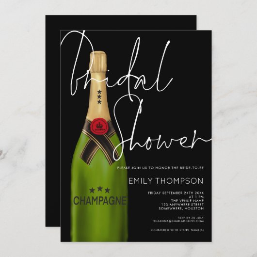 Champagnefles Wit Script Zwart Vrijgezellenfeest Kaart (Voorkant / Achterkant)