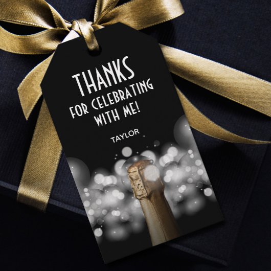 Champagnefles Zwart-Wit Favor Cadeaulabel