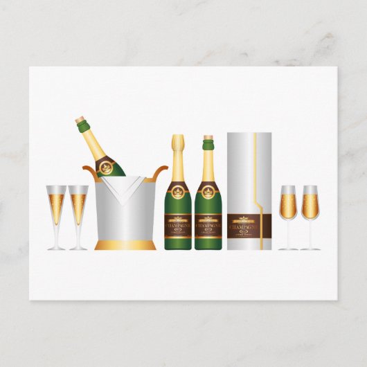 champagneflessen briefkaart (Voorkant)