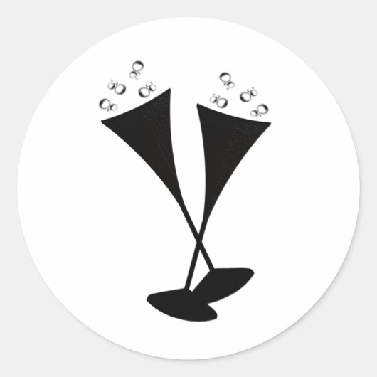 Champagnefluiten in zwart-wit ronde sticker (Voorkant)