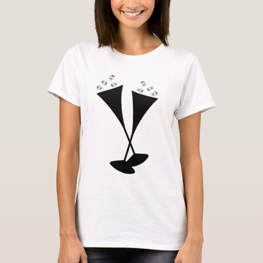 Champagnefluiten in zwart-wit t-shirt (Voorkant)