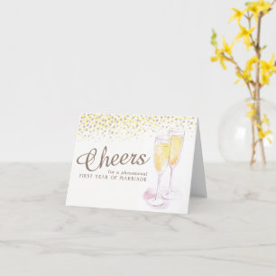 Champagneglas 1e huwelijksverjaardag kunstkaart kaart